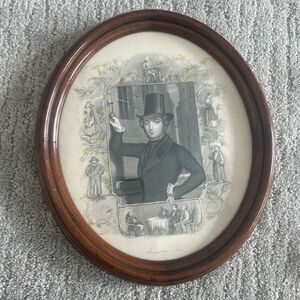 Antique Steel Engraving Portrait Eugene Sue A.H. Payne Oval Wood Victorian Print